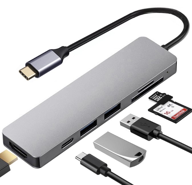 USB 集線器 – USB Type C 接 HDMI + USB 3.0 + USB 2.0 + SD + TF + USB PowerDelivery快充